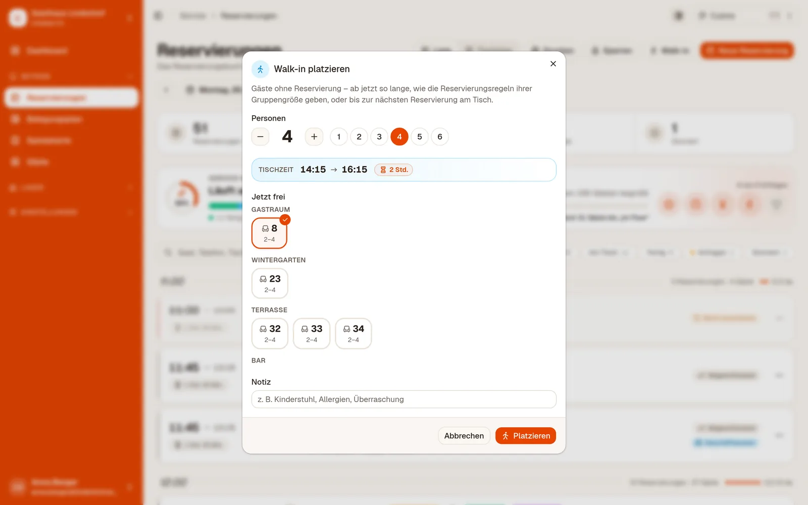 Walk-ins in Sekunden platzieren