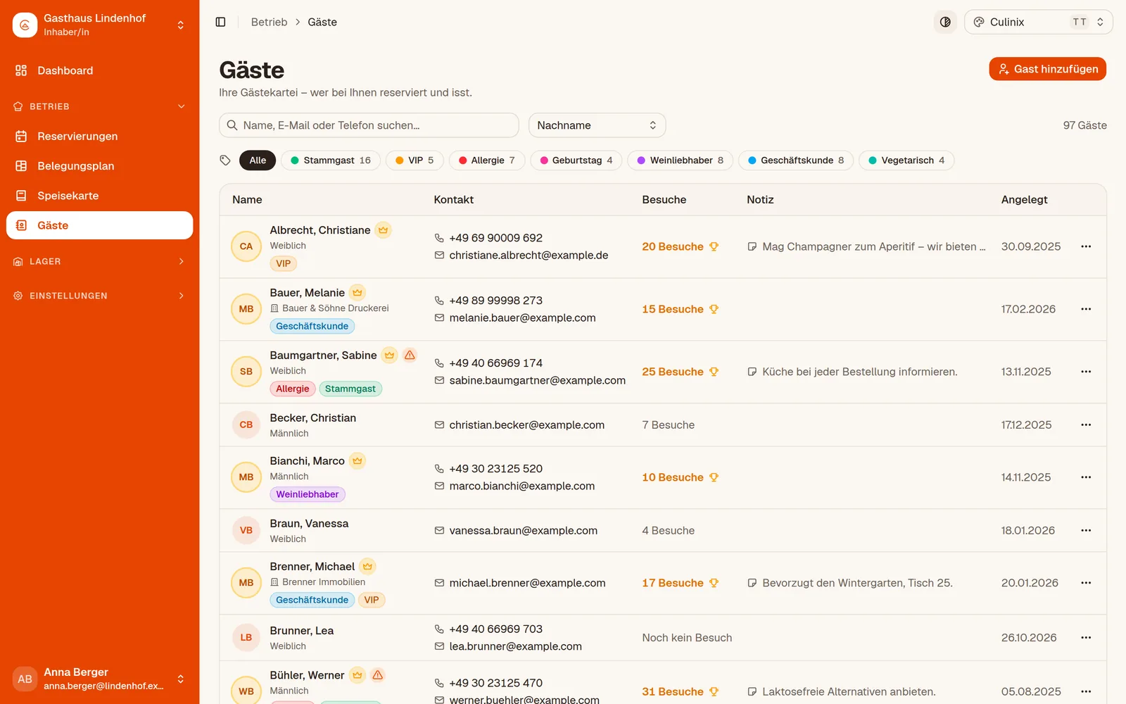 Die Gästekartei mit Tags und Filtern