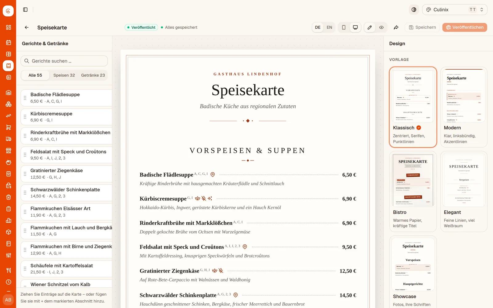 Ihre Speisekarte – selbst gestaltet und immer aktuell