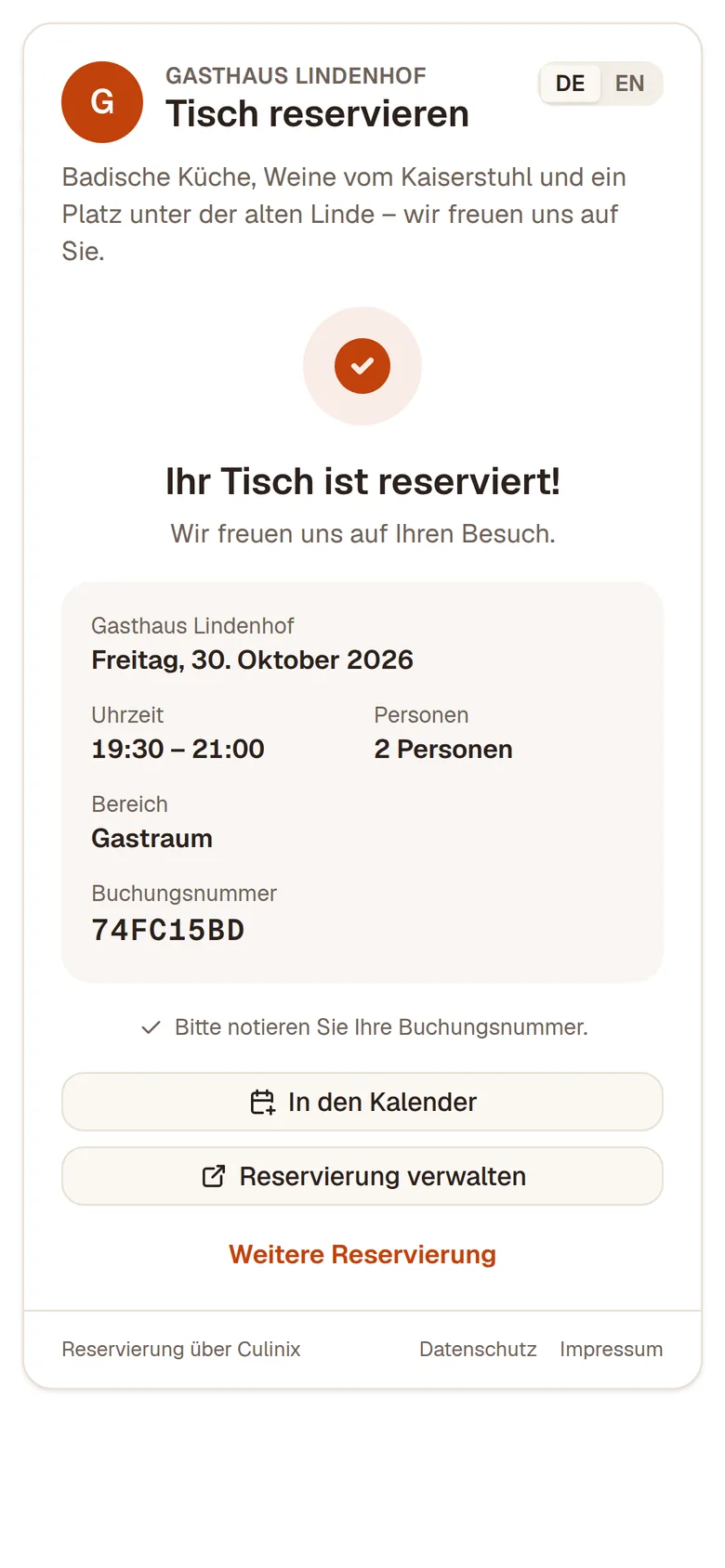 Daten eingeben, Bestätigung erhalten